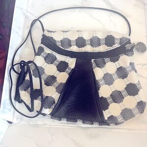 Trimdin Blue & Cream Chenille & Leather Artisan Mini Crossbody Purse